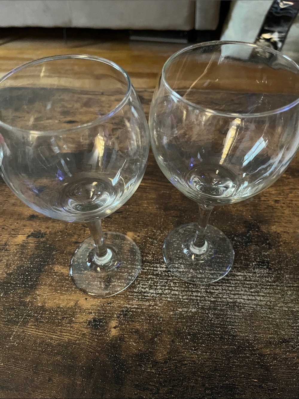 Vintage Clear Glass Balloon Wine Goblets - Pair